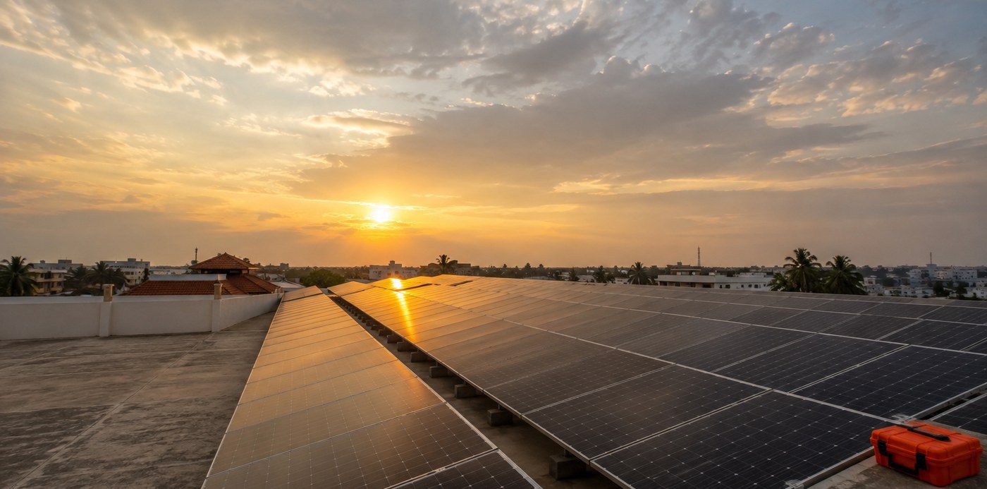 Solar panels under open sky